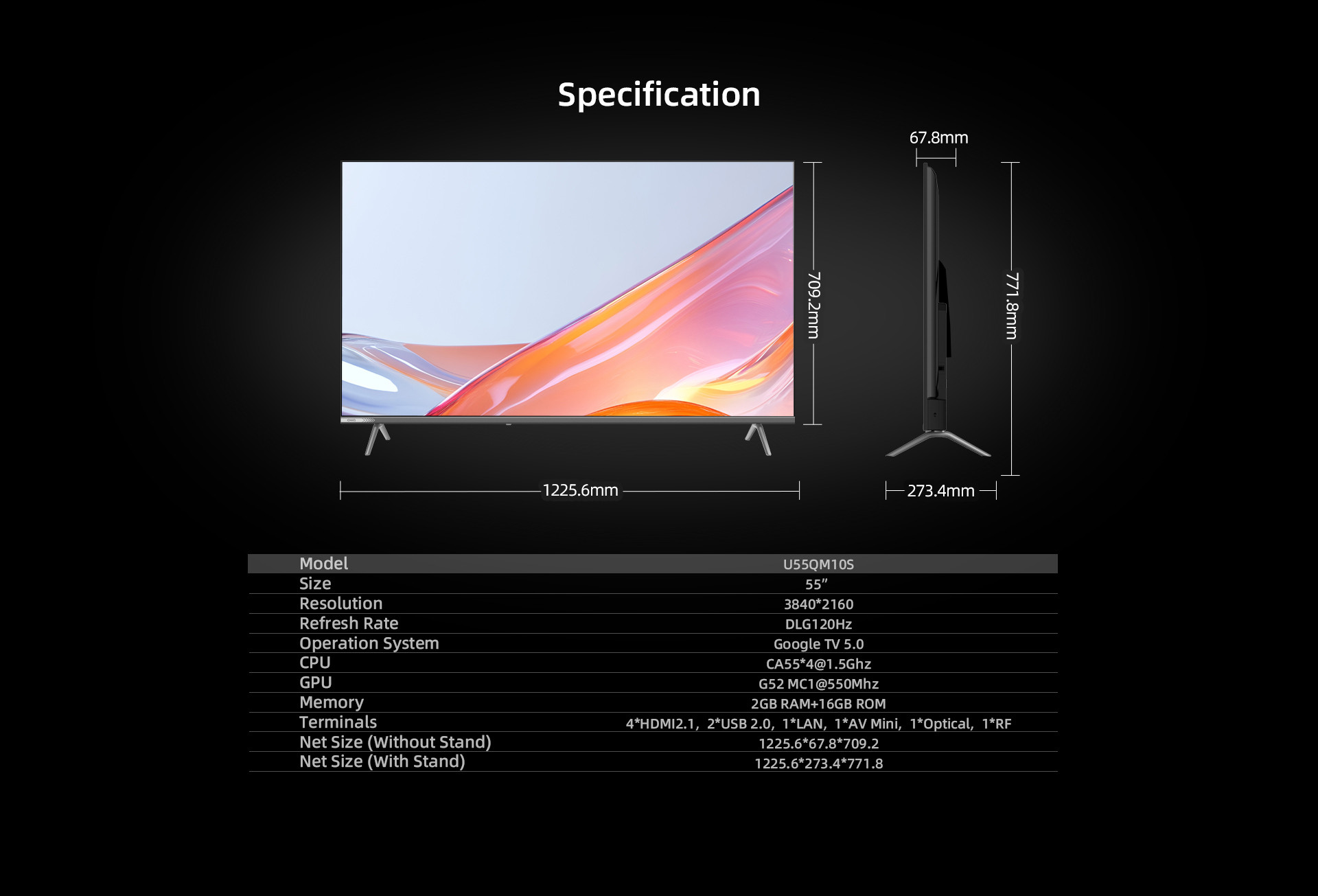 Changhong Ruba / CHIQ - U55QM10S - QLED Google TV - UHD 4K - Metal Frameless - Voice Control